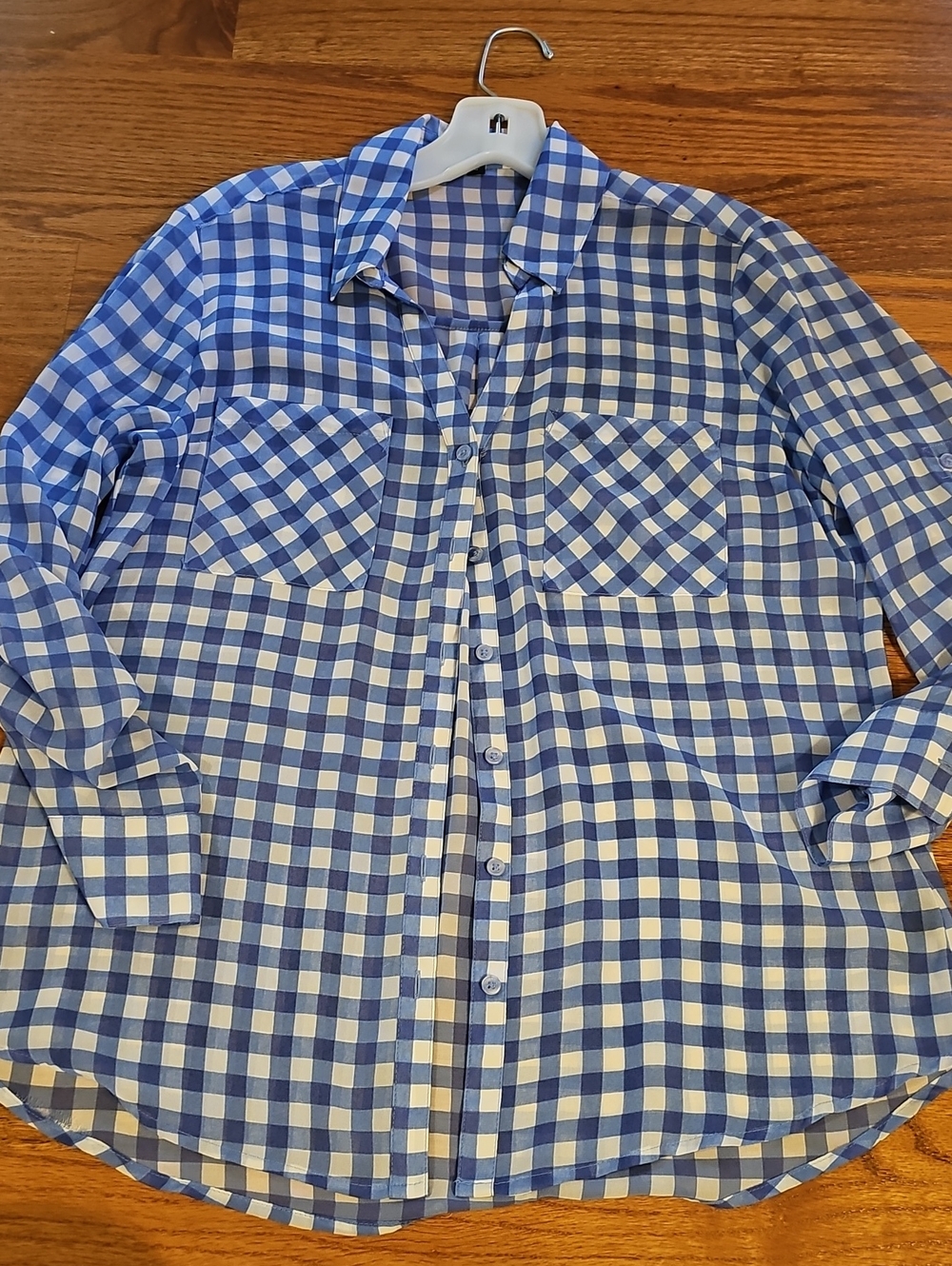 Express Blue and White Gingham Button-Down Shirt